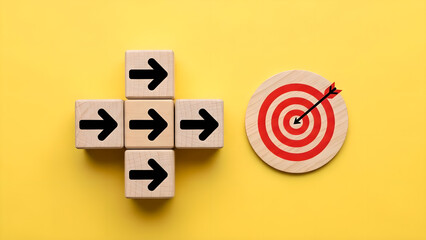 Business Strategy Goal Target Direction Wooden Cubes Yellow