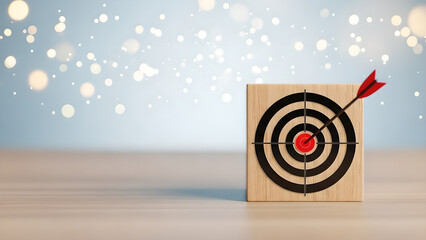 Target Goal Success Arrow Bullseye Wooden Blue Background