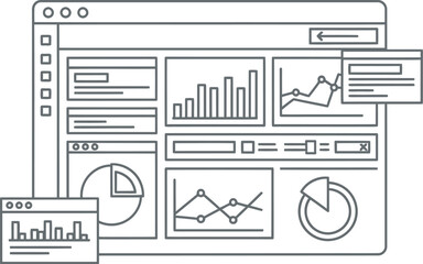 Business intelligence dashboard with charts and graphs on computer screen for data analysis and financial reporting in modern office