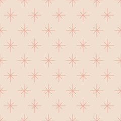 Delicate seamless vector pattern with pink snowflakes and stars on a light background