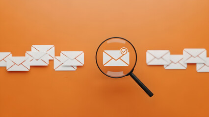 Email Search Verified Communication Orange Background 3D Render