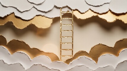 Golden ladder ascends through clouds towards bright opportunity