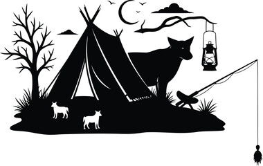 River bend camping adventure badge with wildlife and fishing © SEMA