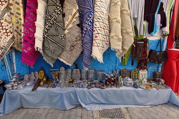 Street booth in the medina selling a hodgepodge of Moorish styl