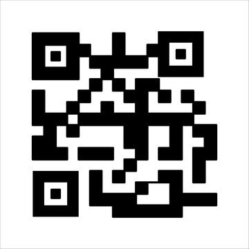 QR code icon. Fake template of quick responce matrix barcode in square grid. Mobile phone camera readable digital label isolated on white background. Vector graphic illustration