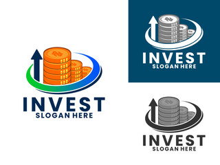 Coin stock chart with arrow logo design vector. Money Investment logo template