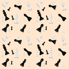 Seamless chessboard pattern. Chess piece background. Chess pawn and rook background. Knight and Bishop background. King and Queen icon texture. © Nabilatun Nadiyah