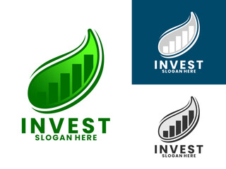 Building with plant leaves logo design vector. Healthy Investment logo design vector template