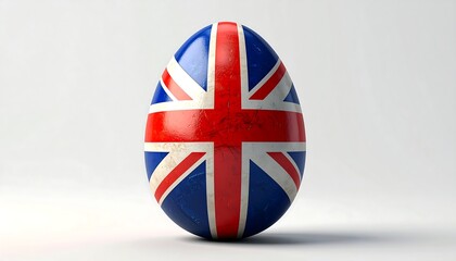Patriotic egg shaped like a Union Jack flag on a white backdrop