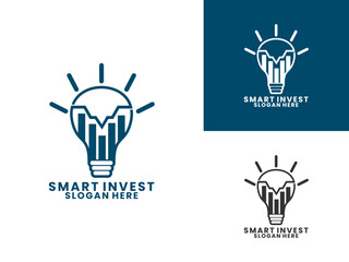 Bulb with stock chart logo design vector template, Smart investment logo icon Bulb stock logo design vector.