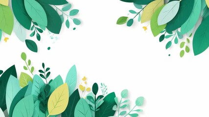 Vibrant green and yellow leafy border with white background