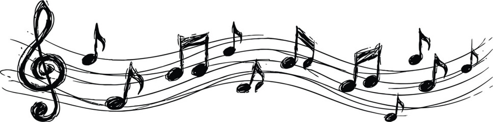Hand drawn musical staff with notes and treble clef sketch vector background design element © Kafi
