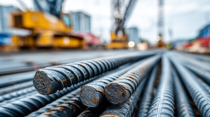 High quality steel reinforcement bars stacked at construction site for building foundation and infrastructure projects