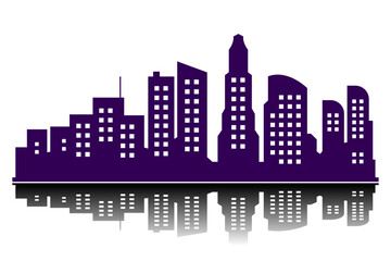 Obraz premium Big purple city panorama modern city architecture flat design no background