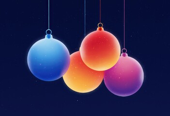 Colorful gradient christmas ornaments against starry night sky