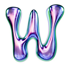 Liquid metal font Letter W 3D