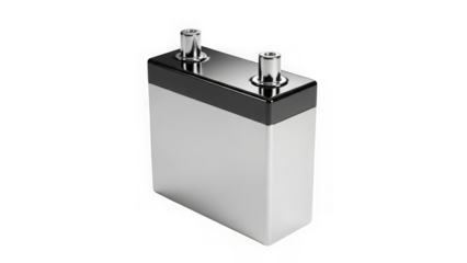 Silver rechargeable battery isolated on transparent background
