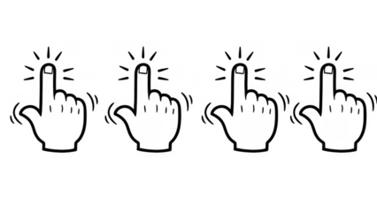 Hand clicking mouse button sequence isolated on transparent background