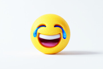 3D Laughing Emoji with Tears on White Background &ndash; Realistic Render Icon.
