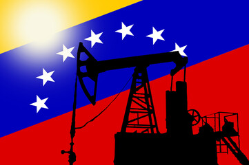 an oil rig in front of the Venezuelan flag