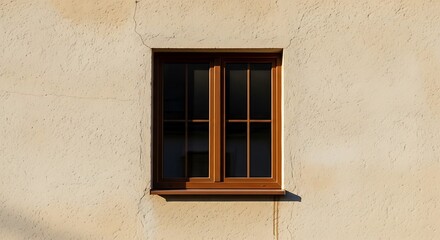 Simple Wooden Window on Beige Wall.