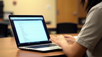 Person working on laptop in office environment, typing on keyboard, using computer. - Powered by Adobe