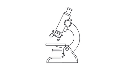 Simple line drawing of a microscope with detailed mechanical parts and eyepiece and stage visible and clearly defined.
