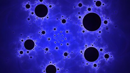 Deep Blue Fractal Universe with Black Circular Voids and Nebula Texture