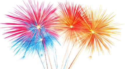 Colorful fireworks burst on transparent background