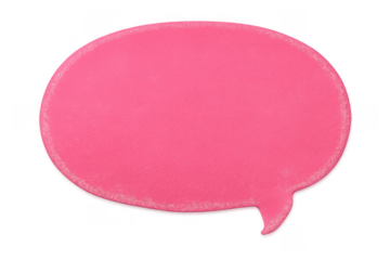 Pink clay speech bubble representing communication, messaging, and online chat, with transparent background