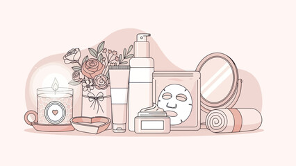 Beauty and self care products collection, flat design illustration.