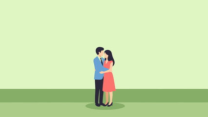 A couple embraces in a romantic moment.