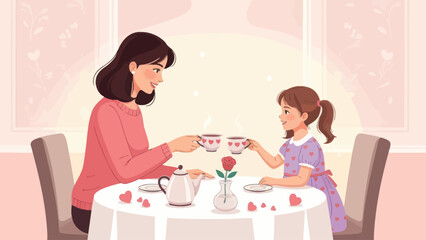 Mother and daughter enjoying tea time together.