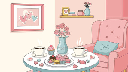 A sweet coffee break with pastries and flowers