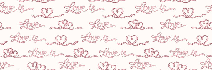 Romantic seamless love lettering ribbon pattern