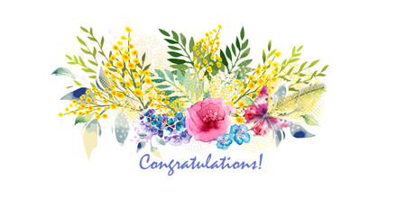 Abstract flower arrangement. Watercolor flowers. hand drawn Not AI, Vector illustration.