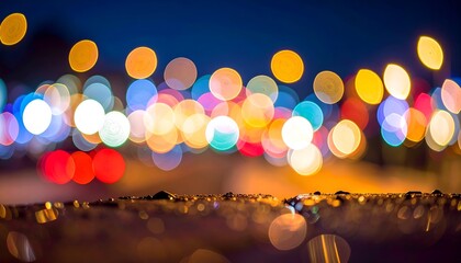 Abstract city lights bokeh at night creating a dreamy atmosphere.