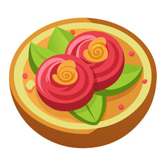 Delicious salmon sushi rolls on a plate with green leaves