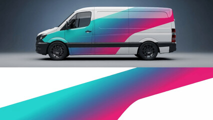 Colorful Gradient Van with Rainbow Stripes on White Background. © Lailatul