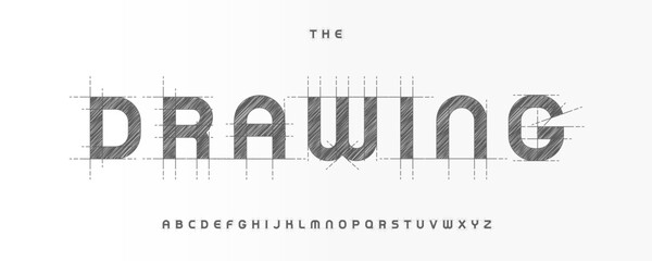 Technical Drawing Font Logo Alphabet Vector Sketch Bold Bauhaus Letters Set Modern Architecture Typography, Creative Typographic Design for Architect Title Text, Typo Poster Headline. Vector Typeface © artyway