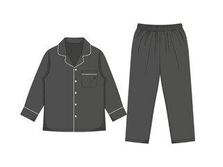 Dark gray piped longsleeve pajama set illustration with elastic waist pants