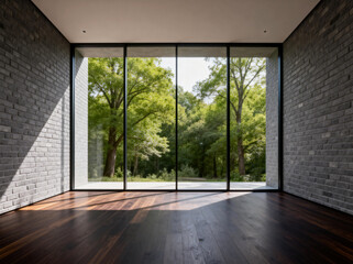 Fototapeta premium Modern Interior with Large Glass Windows