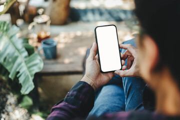 Mobile phone blank white screen mockup.texting using cell phone.background empty space for advertise.work people contact marketing business,technology