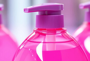 Pink liquid soap bottle with dispenser, close-up, liquid, soap bottle