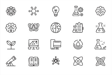 Fototapeta premium Science and Research Line Icon Pack for STEM Education Platforms