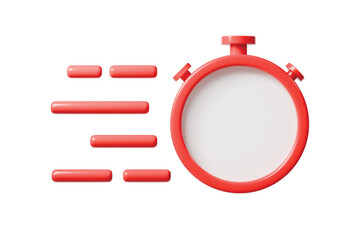 3d stopwatch speed icon. save time concept. minimal cartoon timer speed lines countdown for express delivery. isolated on white transparent background. 3d render.