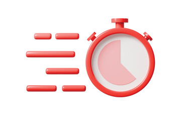 3d stopwatch speed icon. save time concept. minimal cartoon countdown timer speed lines for express delivery. isolated on white transparent background. 3d render.