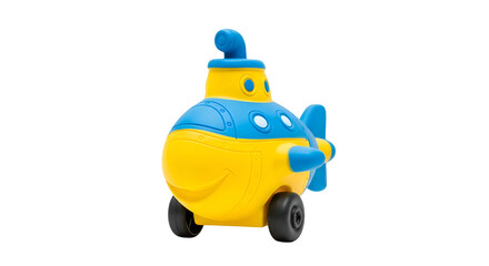 Naklejka premium Yellow Toy Submarine with Blue Details Wheels.