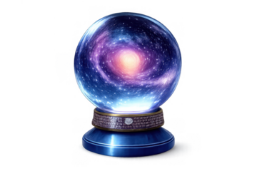 Crystal ball displaying mystic galaxy and nebula, representing prophecy, future, and magic. Transparent background
