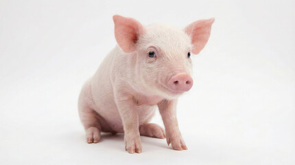 Adorable young pig sitting on a soft background showcasing its cute features, playful nature, and cheerful character in a farm setting